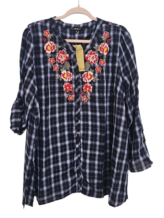 ANDREE BY UNIT Tops - NWT Andree By Unit Embroidered Floral Bohemian Top Women Plus Size 1X 2X Blue